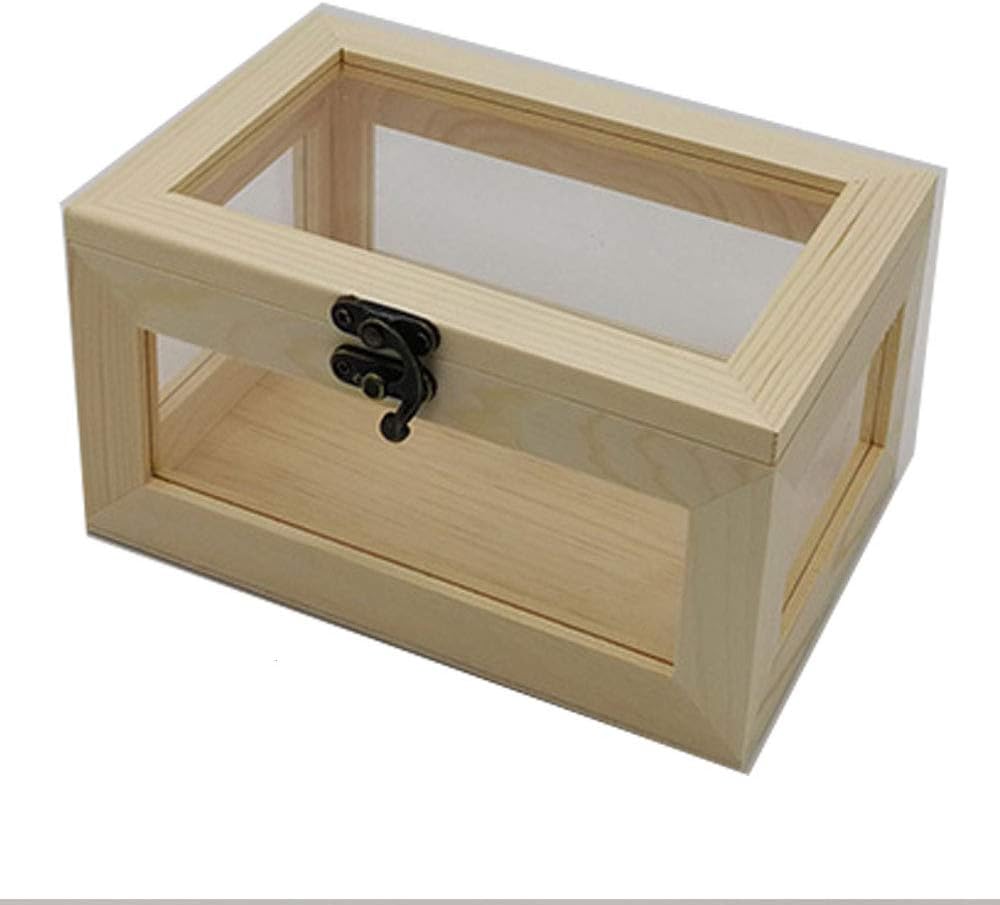 Wooden Box with Hinged Lid-Wooden Storage Box with Lid-Storage Box-Wooden Storage Box-Decorative Box Storage Box with Transparent Glass Lid, Unfinished Wooden DIY Box，jewelry box.7.284.923.94 inches: Home Improvement