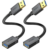 VCZHS - Cable de extensión USB de 1 pie, 2 unidades, cable de extensión USB corto USB 3.0 para cámara web, unidad flash, disc