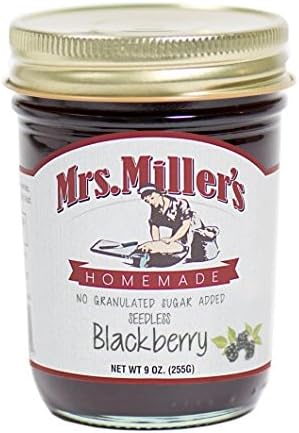Mrs. Miller's Amish Homemade Seedless Blackberry No Granulated Sugar Added Jam 9 Ounces - Single (No Corn Sugar)