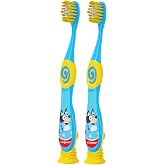Colgate Bluey Toothbrush for Children with Suction Cup, Kids 2-5 Years Old, Extra Soft (Colors &amp; Characters Very) - Pack of 2