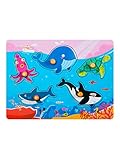 ROBOTIME Wooden Marine Animal Peg Puzzle Board Baby Shape & Color Recognition Toys for 1 2 3 Years(5pc)