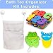 Lilly's Love Bath Toy Organizer Kit - Quick Dry Mesh Bathtub Toy Holder + Bath Letters and Numbers + Cute Frog Washing Poof + Crab Faucet Spout - 3 Soap Pockets + Toy Bin + Locking Hooks