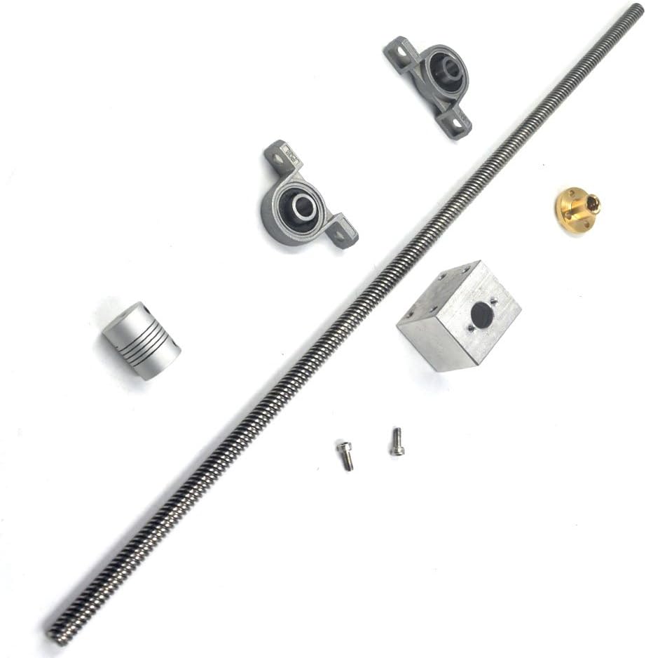 Glvanc, HOT Sale 3D Printer Guide Rail Sets T8 Horizontal 8mm Lead Screw Rod Length 500mm + D19L25 Flexible Shaft Coupling + 8mm Pillow Block Mounted Bearing KP08 + Nut housing + Brass Nut Set of 6