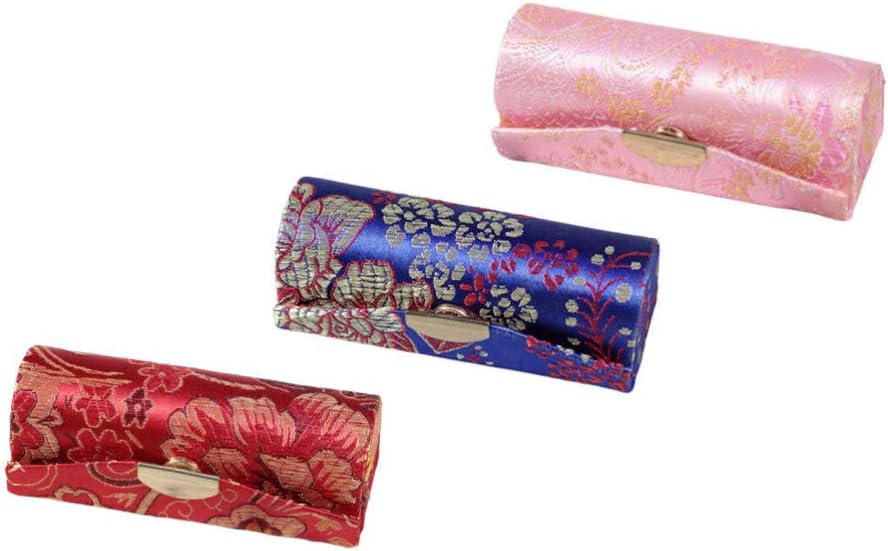 Healifty 3PCS Lipstick Case Classic Woven Satin Lipstick Holder Cosmetic Storage Organizer with Mirror for Women Girls - Image 4