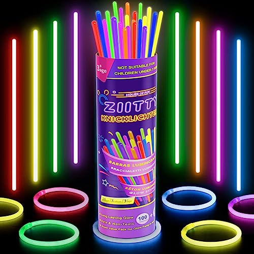 Barras Luminosas, 100 Pulseras Luminosas Fluorescentes y 100 Conectores, Neon Kits para Crear Pulseras y Collares, Fiesta Nochevieja Navidad Boda Cumpleaños Decoracion Regalo para Niños Adultos