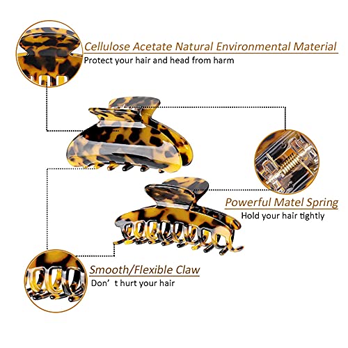 Hair Claw Clips for Thick Hair Tortoise Shell No Slip,3.8Inch Big Claw Hair Clips for Women Hair Accessories Claw Clips for Thin Hair Leopard Large