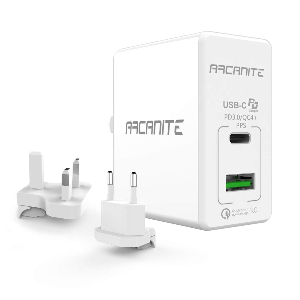 ARCANITE Premium USB Wall Charger, USB-C PD 3.0/QC4+ PPS(30W) and USB-A QC 3.0(18W), for US/UK/EU