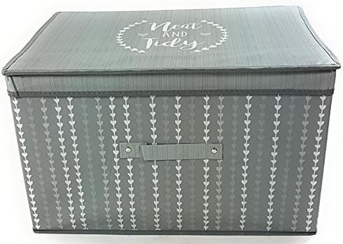 BRIGHT LEAF LEAVES GREY SILVER LARGE CARRYING FOLDAWAY STORAGE CHEST BOX 50X30X40CM