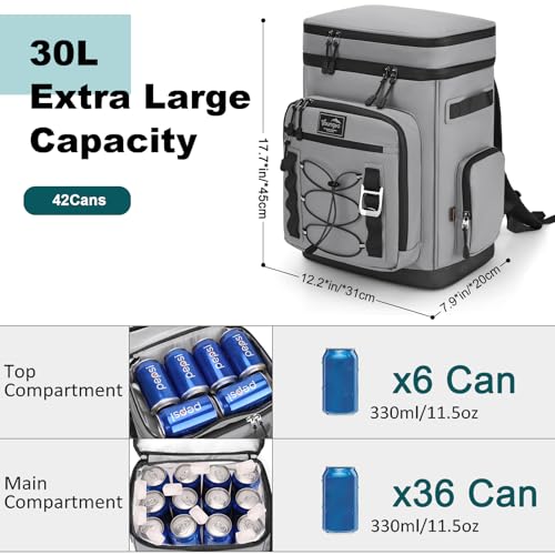 Youngoa Mochila Nevera Isotermica, 30L Grande Bolsa Termica Impermeable para Picnic, Playa, Camping, Barbacoa, Negro