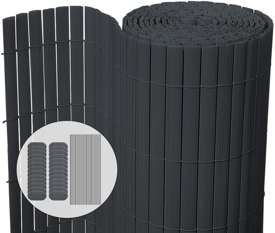 VOUNOT PVC Privacy Screening Fence 80x300 cm Grey with Reinforced Struts