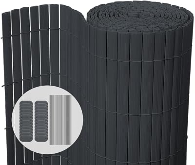 VOUNOT PVC Privacy Screening Fence 100 x 300 cm Grey with Reinforced Struts