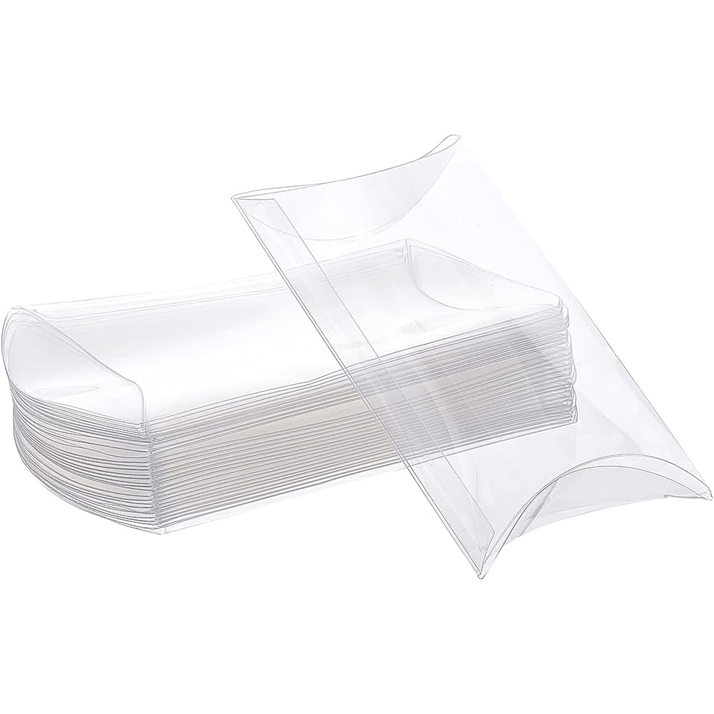 BENECREAT 30PCS 14x8.3x3cm Clear Plastic Pillow Favor Box PVC Candy Treat Gift Box for Chrismas Wedding Birthday Party Gift Packing Box