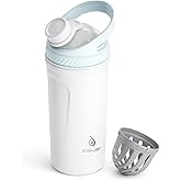 Ideus Protein Shaker Bottle 24oz(710ml) Insulated Stainless Steel Shaker Bottle with Silent Tritan Ball Portable Pre Workout Shaker Cups for Protein Shakes, Smoothies, Cocktails, White