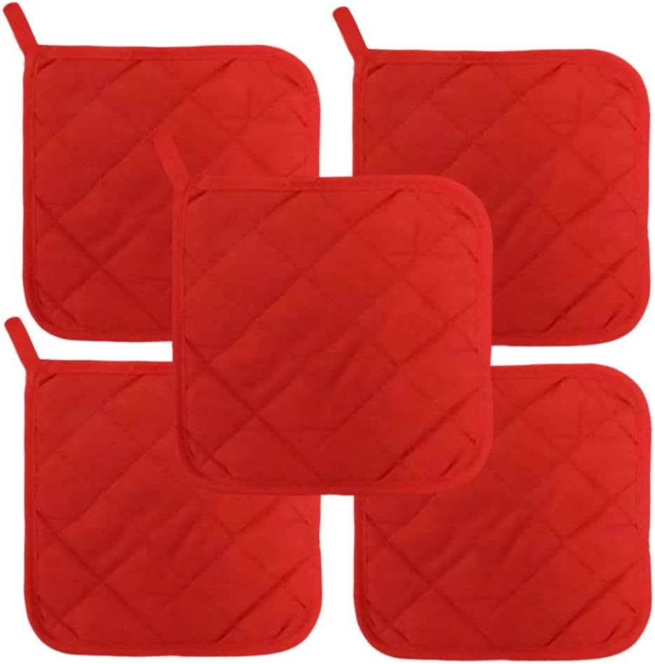 Brite Red Heat Resistant Pot Holders 6.5" Square Solid Color (Pack of 10) | Multipurpose Quilted Hot Pads Pot Holders For Everyday Quality Kitchen Cooking Chef Linens