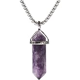 Natural Lepidolite Lithium Mica Gemstone Hexagonal Pointed Reiki Chakra Chain Necklace 20" High-Grade Iron Gift Box