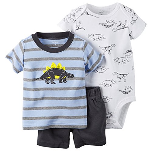 Carter's Baby Boys' 3-Piece Bodysuit & Shorts Set (6 Months, Blue/Dino)