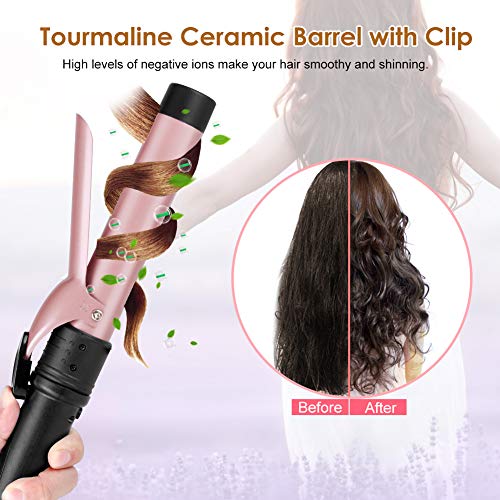 5 in 1 Curling Iron Wand Set with 5 Interchangeable Ceramic Barrels with Clamp and Anti-scalding Tip (0.35'' to 1.25'') and Heat Resistant Glove - Rose Gold, Hair Curler for Women Gifts By Duomishu