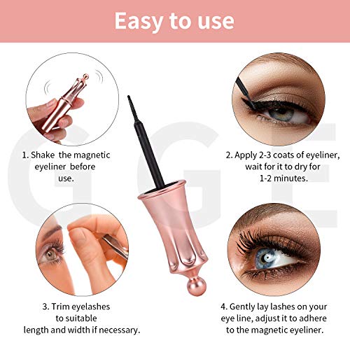 Botabay Magnetic Eyeliner Kit, Cotains 2Pairs 3D Magnetic False Eyelashes - Natural & Thick Reusable Lashes/Waterproof/Anti-Smudge/No Glue Needed,Comes with Applicator Eyelash Storage Case, 4ml - Thumbnail 2
