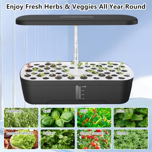 TECKZOON Hydroponic Germination System 52 Holes, Full Spectrum LED Lamp 24 W, 4 L Tank with Automatic Timer and Smart Watering for Flowers, Vegetables and Seedlings