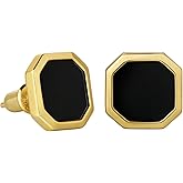 VEXXS Men’s Stud Earrings, S925 Sterling Silver Earrings, 18K Real Gold Plated Diamond Earring, Micro Pave 5A Cubic Zirconia Stones Men’s Black Earring