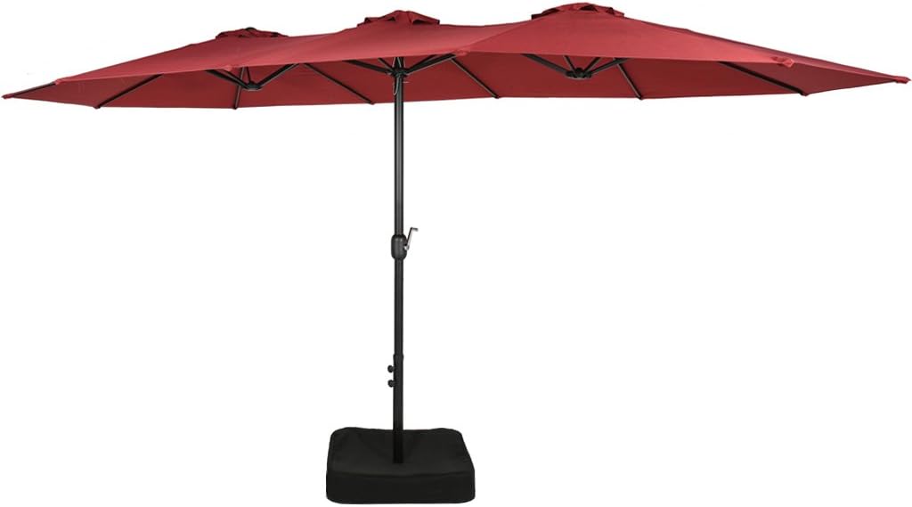 Iwicker 15 Ft Double Sided Patio Umbrella Outdoor Market Umbrella With Crank Umbrella Base Included Red Amazon Co Uk Garden Outdoors