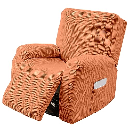 OKYUK Relax Armchair Cover, High Elasticity for Relax Reclining Armchair 4 Pieces Recliner Cover with Side Pockets, Removable and Washable Protective Covers (Orange Stripe)