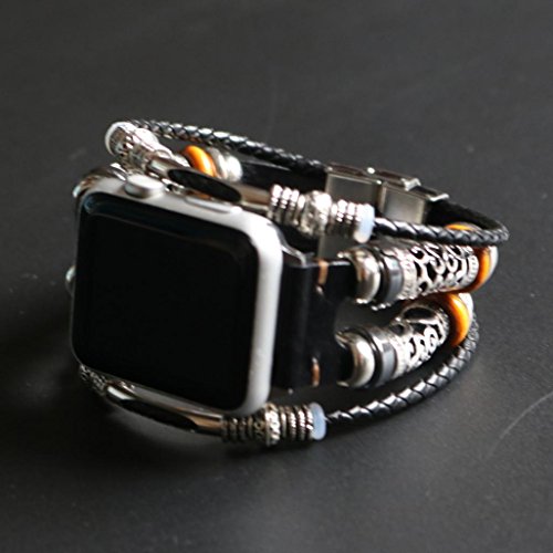 Boofab for Apple Watch Band - 42mm&38mm iWatch Bands Leather Strap Replacement Smart Watch Bracelet Wristband for Apple Watch Series 3/2/1 42mm&38mm (Black, Apple Watch Series 3 42mm)