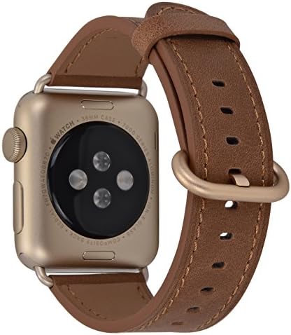 Compatible iWatch Band 42mm 44mm - PEAK ZHANG Men Women Caramel Vintage Genuine Leather Replacement Strap with Gold Clasp and Buckle Compatible Series 4 (44mm) Series 3 2 1 (42mm) Sport and Edition