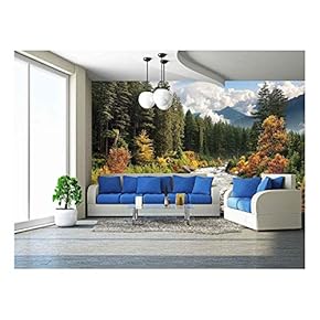 Beautiful Colorful Landscape with a Stream and Forest in Autumn Colors - Removable Wall Mural | Self-Adhesive Large Wallpaper - 66x96 inches