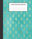 Composition Notebook: Turquoise And Faux Gold Peacock Bird Pattern College Ruled Notebook Lined School Journal