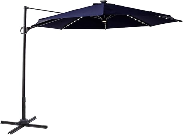Flame Shade 10 Solar Cantilever Umbrella Outdoor Offset Hanging Umbrella Led Lights Cross Base 360 Rotation Infinite Tilting Navy Blue Amazon Co Uk Garden Outdoors