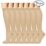 6 Pairs Knee High Graduated Compression Socks For Women and Men - Best Medical, Nursing, Travel & Flight Socks - Running & Fitness - 15-20mmHg (Large/X-Large, Nude)