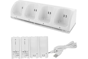 Battery Chargers 4 in 1 Multiple Port Charging Station with 4 Rechargeable Battery Packs & USB Cable for Wii & Wii U Remote C
