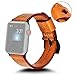 KADES Replacement Band Compatible for Apple Watch Series 4 44mm & Series 3/2/1 42mm [Retro Top Grain Genuine Leather]- Russet Orange Band + Black Hardware