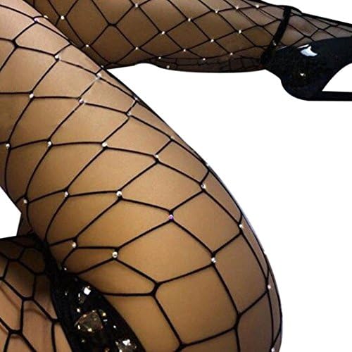 Renesmei Women Hot Fishnet Stockings Big Net Tights Pantyhose with Rhinestone (Black)