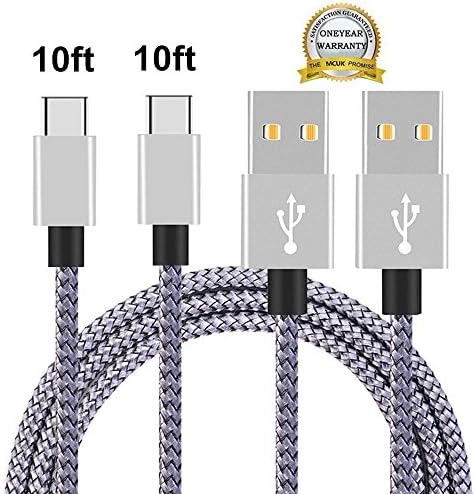 USB Type C Cable, MCUK 2Pack 10ft Nylon Braided Long Cord USB Type A to C Charging Cord for Samsung Galaxy S8/S8+/Note 8, LG G6/G5/V30/V20, Nexus 5X/6P, Nintendo Switch and More (Fishnet Grey)
