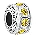 LuckyJewelry Filigree Charm Yellow Crystal November Birthstone Spacer Round Beads Fit Charms Bracelet