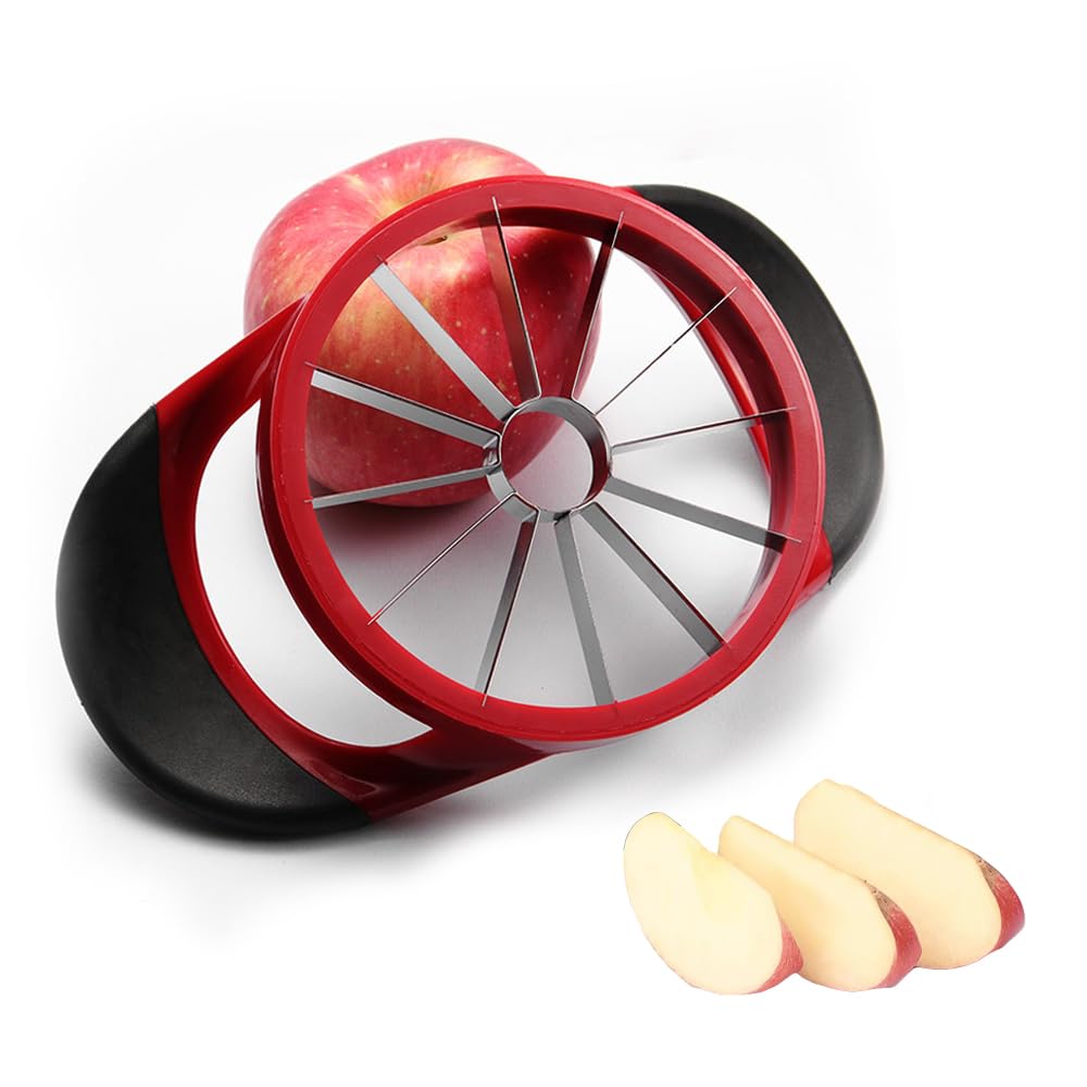 Apple Corer and Slicer, Fruit Cutter, Apple Divider, 3 in 1 Apple Peeler and Corer Machine Remover, Stainless Steel Slicer with 8 Sharp Blade Slices for Fruits, Vegetables, Ergonomic Handle - (Red)