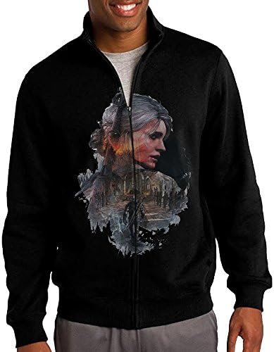 GNGN Men's Wild Game Poster Hunt Jogging Classic Standup Collar Jacket Zip Sweatshirt Casual Style M Black