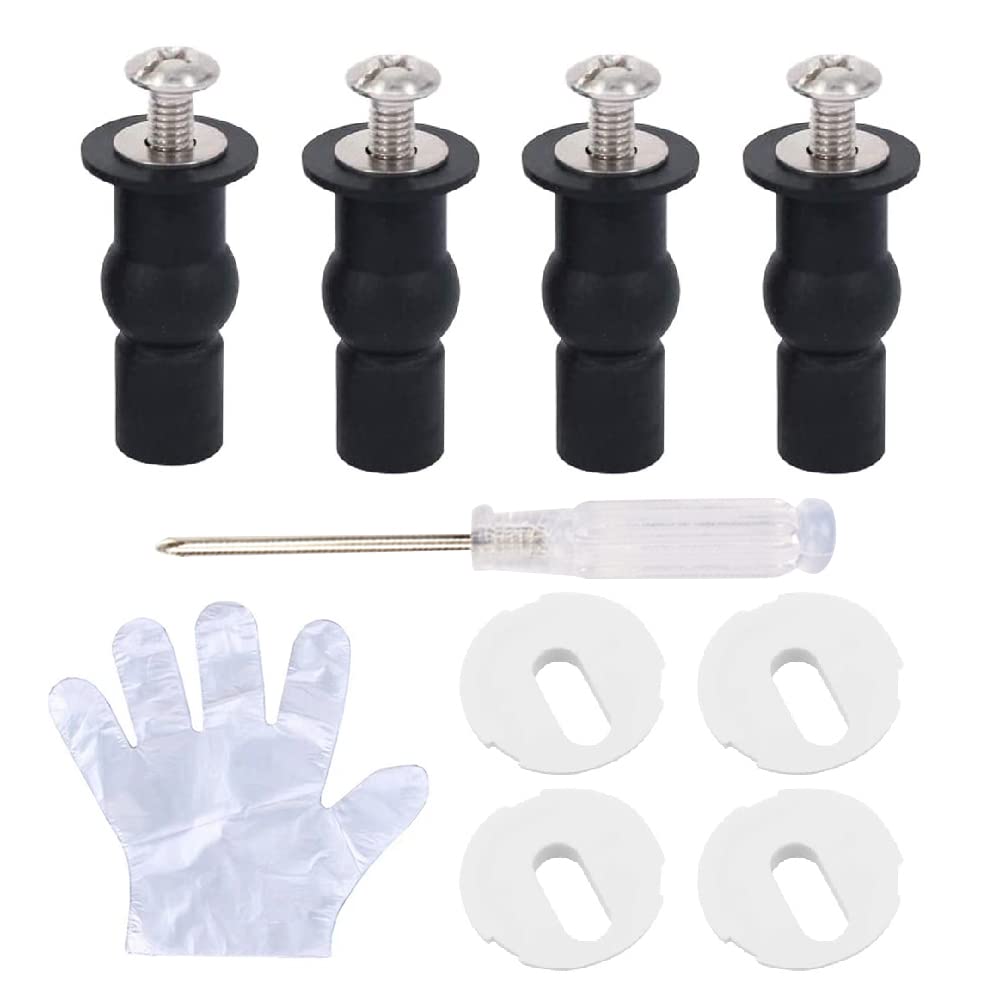 YIXISI 4 Pack Toilet Seat Screws, Toilet Seat Hinges Fixings Expanding Rubber Top Nuts Screws, WC Blind Hole Fittings with Glove and Screwdriver