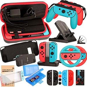 EOVOLA Accessories Kit for Nintendo Switch / Switch OLED Model Games Bundle Wheel Grip Caps Carrying Case Screen…