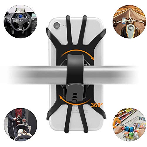 Bike Phone Mount,  EastDeals 360°Rotation Silicone Bicycle Phone Holder for Cycling GPS/Map, Universal Bike and Motorcycle Handlebar Mount Fits for iPhone XR, XS Max/8,Samsung S9 Plus,3.5-6.5″ Phones