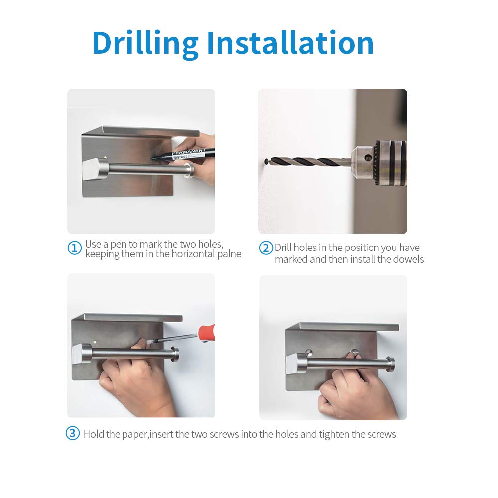 Porta Carta Igienica con Porta Cellulare, Porta Carta Igienica Adesivo Porta Carta Igienica Senza Foratura,Porta Rotolo Alluminio,Finitura Opaca (argento)