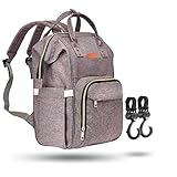 Zuzuro Diaper Mommy Bag - Waterproof Backpack w/Large Capacity & Multiple Pockets for Organization. Ideal for Travel Nappy Bags - W/Insulated Bottle Pocket. 2 Stroller Hooks Incl (Gray)