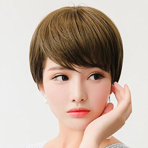 11" Short Straight Bob Women Girls' Cute Synthetic Full Wig With Air Bangs+Free Wig Cap I-A-3136 (Ash Brown)