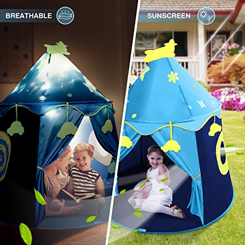 Peradix Tienda de Campaña Infantil,Carpa Plegable Tienda campaña y Bolas para niñas de Jardin,Casitas Infantiles Tela Plegable,Castillo Princesas casa de Juegos para Interiores y Exteriores (Azul)