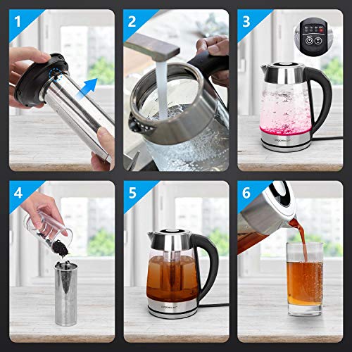 Aigostar Glas Wasserkocher mit Temperatureinstellung 1,7L, 2-in-1 Teekocher mit Edelstahl Teesieb, Temperaturwahl 60°-100°C Farbwechsel LED Beleuchtung, 120 Minuten Warmhaltefunktion, BPA-Frei – Bild 7