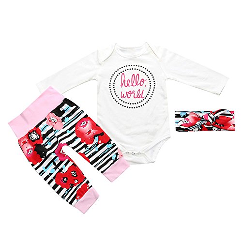 LUNIWEI Baby Girls Letter Romper Tops Pants Headband 3PCS Outfits