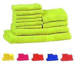 See Trident Soft and Light 100% Combed Cotton 400 GSM 10-Pieces (Bath, Hand & Wash Cloth) Towel Gift Set, Bright Green Details
