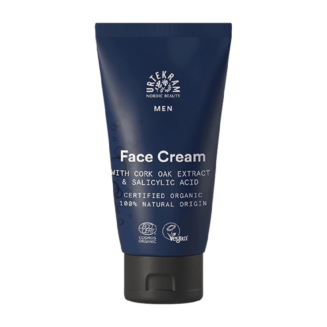 Urtekram - Men's Face Cream - With Cork Oak Extract - Long Lasting Hydration - Suitable For Sensitive Skin & Helps Against Post Shave Irritation - 75ml, Vegan, Organic, Natural Origin
